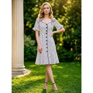 ☔️🔥NWOT White w/Black Polka Dot Rockabilly Mermaid Dress Small